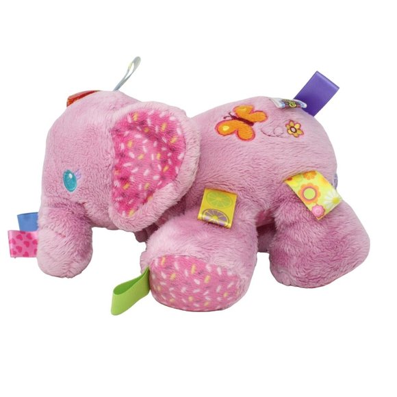 Taggies Pink Elephant Plush Rattle Toy 10" Cuddly Soft Lovey Tag N Play Pal - Picture 6 of 8